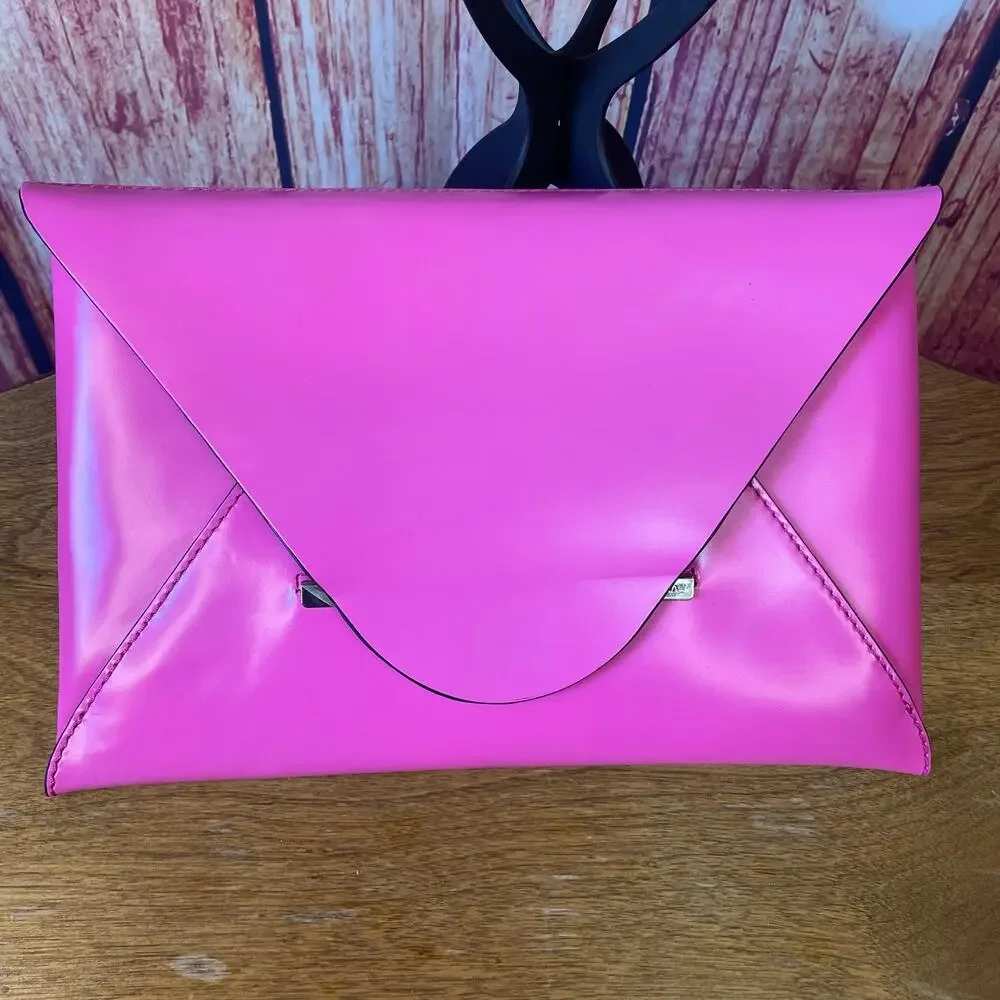 NWT BCBG Harlow Envelope Clutch Neon Hot Pink with Dustbag Barbie